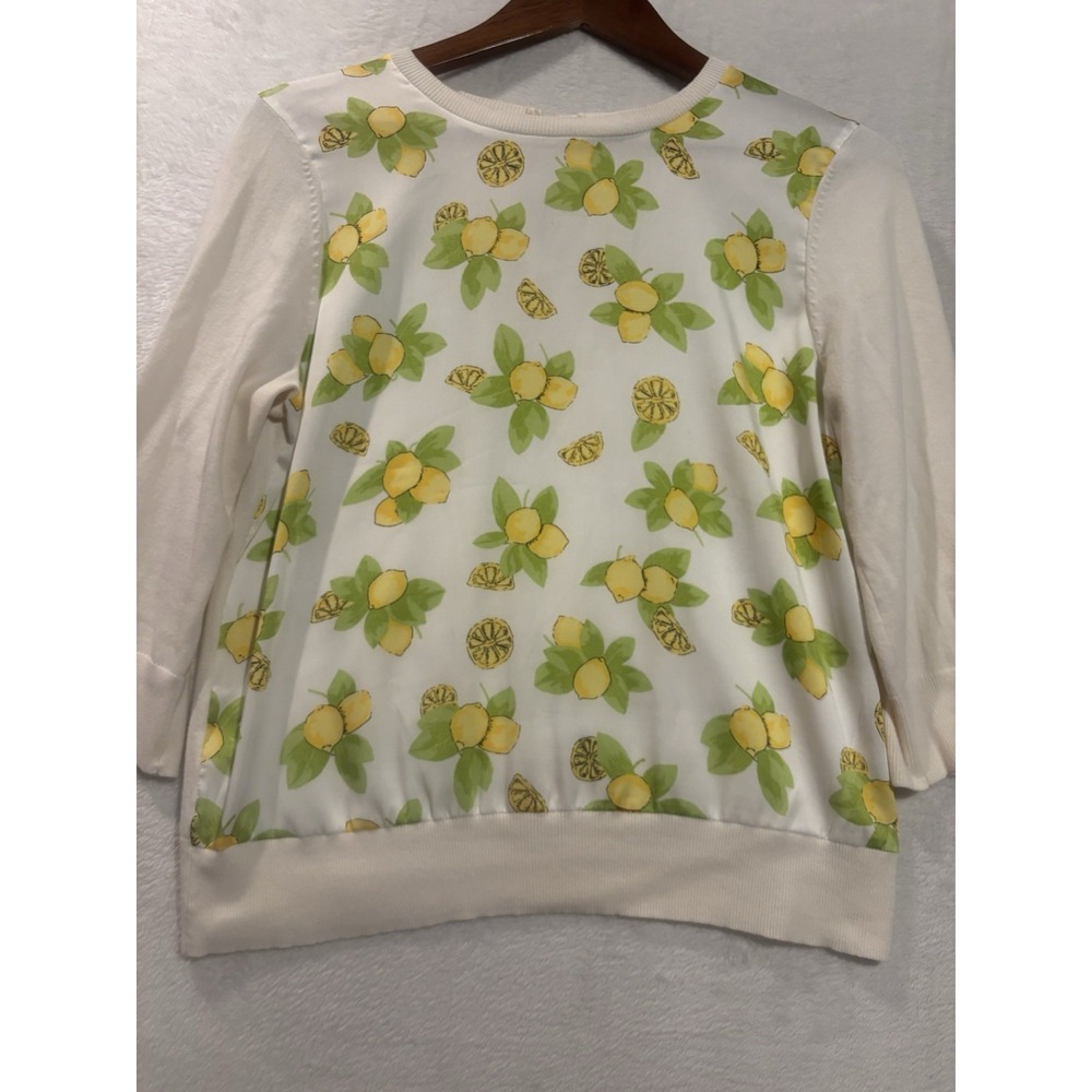 Ann Taylor Sweater Women's Med Lemon Floral‎ Cotton Blend Casual Chic Spring